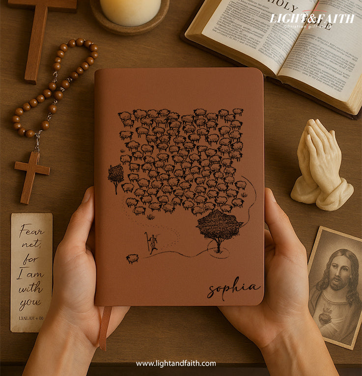 Personalized Christian Journal with Lost Sheep Design, Custom Name Prayer & Faith Notebook, Religious Gift, First Communion Gifts, Birthday. NBLAF43